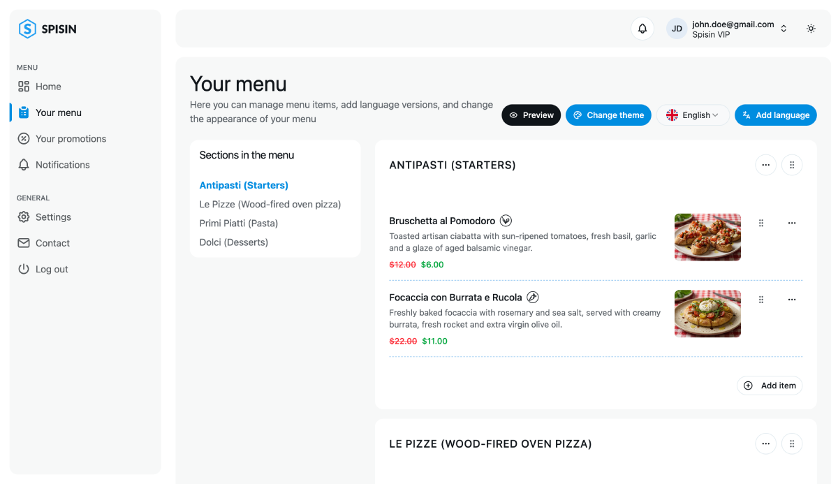 Menu Builder Interface